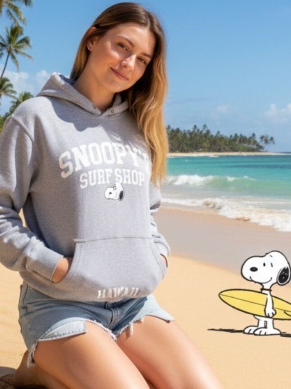 Peanuts Snoopy’s Surf Shop Hawaii Gray Sweatshirt - Size Medium - Picture 1 of 12